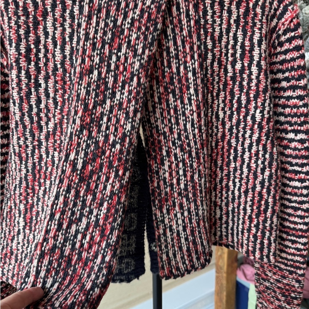 Free People Mixed Knit Wool Blend Cropped SweaterSz Small Open Back Snap Front - Picture 12 of 14